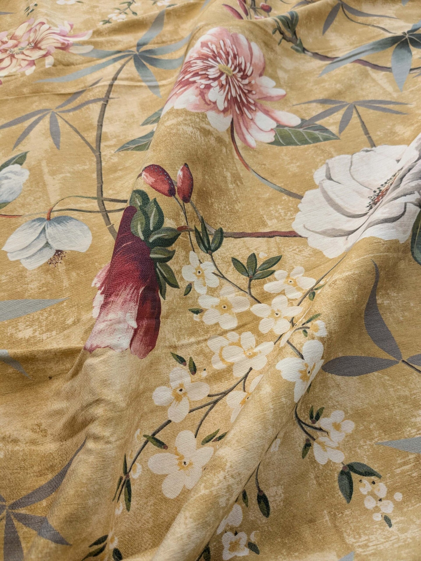 40 EV38 Scalamandre Lelievre  Printemps De Chine Yellow Gold Floral Tree Foliage Botanical 1.2y