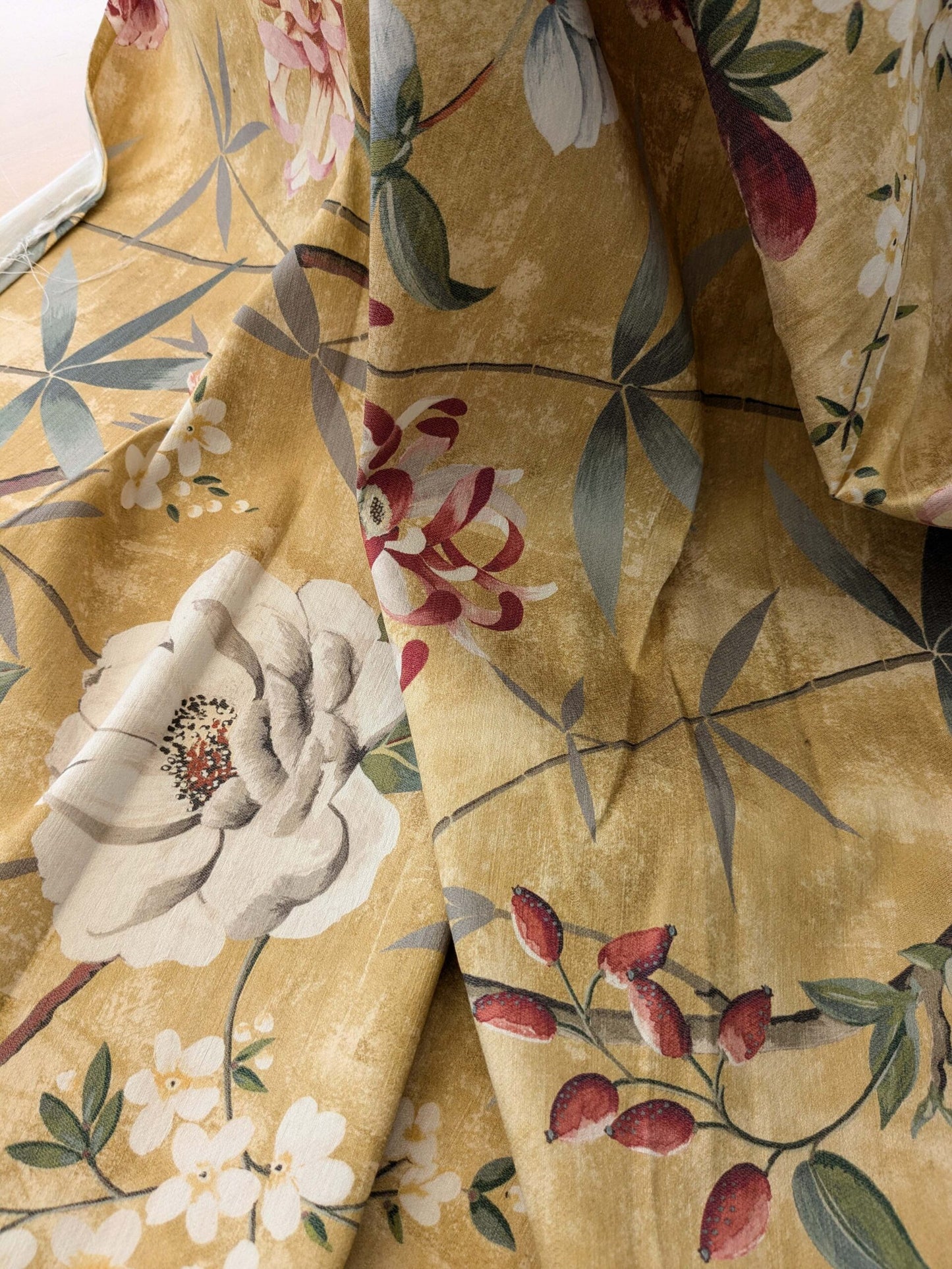 40 EV38 Scalamandre Lelievre  Printemps De Chine Yellow Gold Floral Tree Foliage Botanical 1.2y