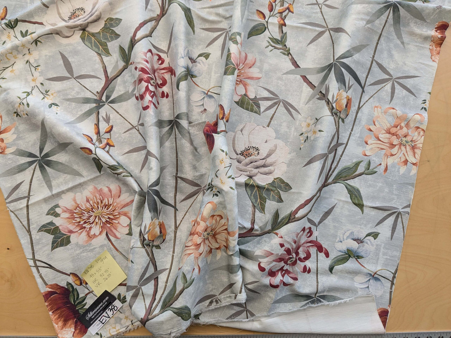 41 EV38 Scalamandre Lelievre  Printemps De Chine Blue Floral Tree Foliage Botanical 1.2y