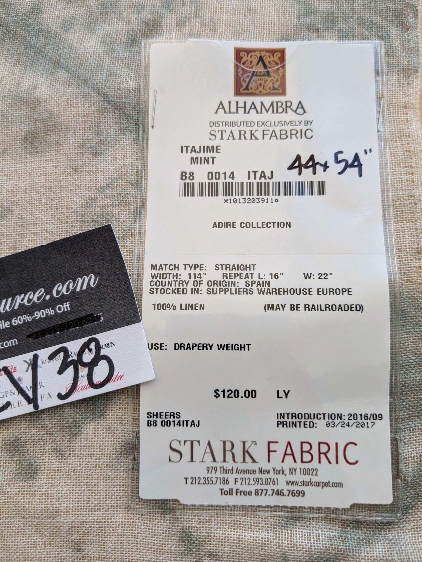 44 EV38 Scalamandre Alhambra Itajime Mint Linen Blue White Sheer Diamond 1.2y x 54"wide