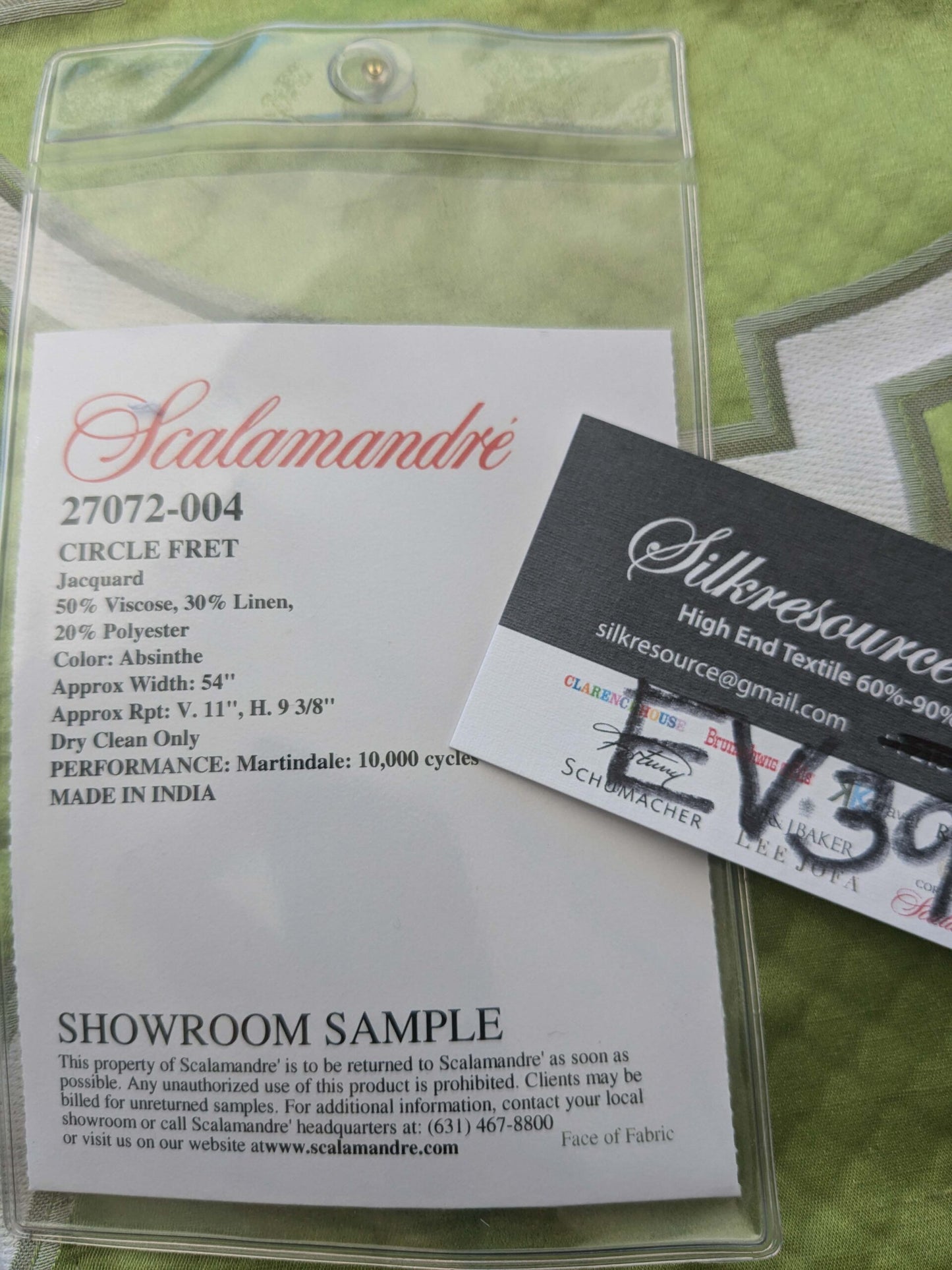 4 EV39 Scalamandre Circle Fret Absinthe Green Jacquard Fretwork Lattice MSRP USD264/y 1.2y