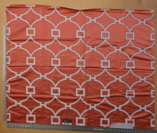 5 EV39 Scalamandre Circle Fret Coral Red White Jacquard Fretwork Lattice MSRP USD264/y 1.2y