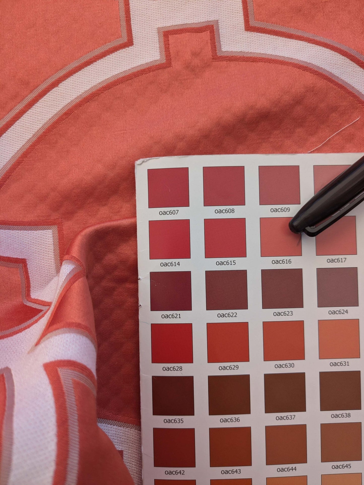 5 EV39 Scalamandre Circle Fret Coral Red White Jacquard Fretwork Lattice MSRP USD264/y 1.2y