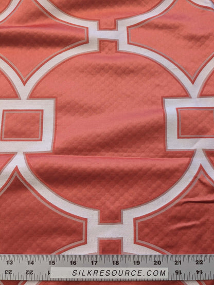 5 EV39 Scalamandre Circle Fret Coral Red White Jacquard Fretwork Lattice MSRP USD264/y 1.2y