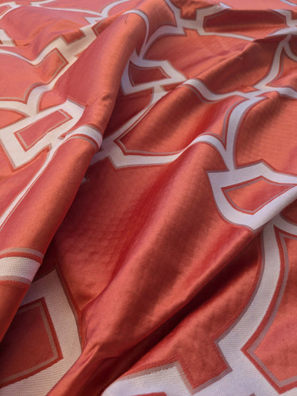 5 EV39 Scalamandre Circle Fret Coral Red White Jacquard Fretwork Lattice MSRP USD264/y 1.2y