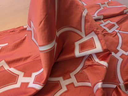 5 EV39 Scalamandre Circle Fret Coral Red White Jacquard Fretwork Lattice MSRP USD264/y 1.2y