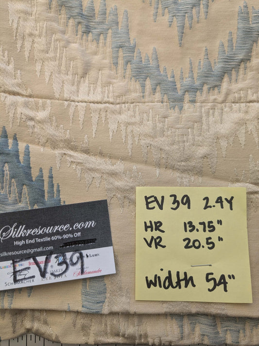 7 EV39 2.4y Scalamandre Montpellier Ikat Brocatelle Beige Blue Peacock Feather Silk Linen Cotton Blend Thick