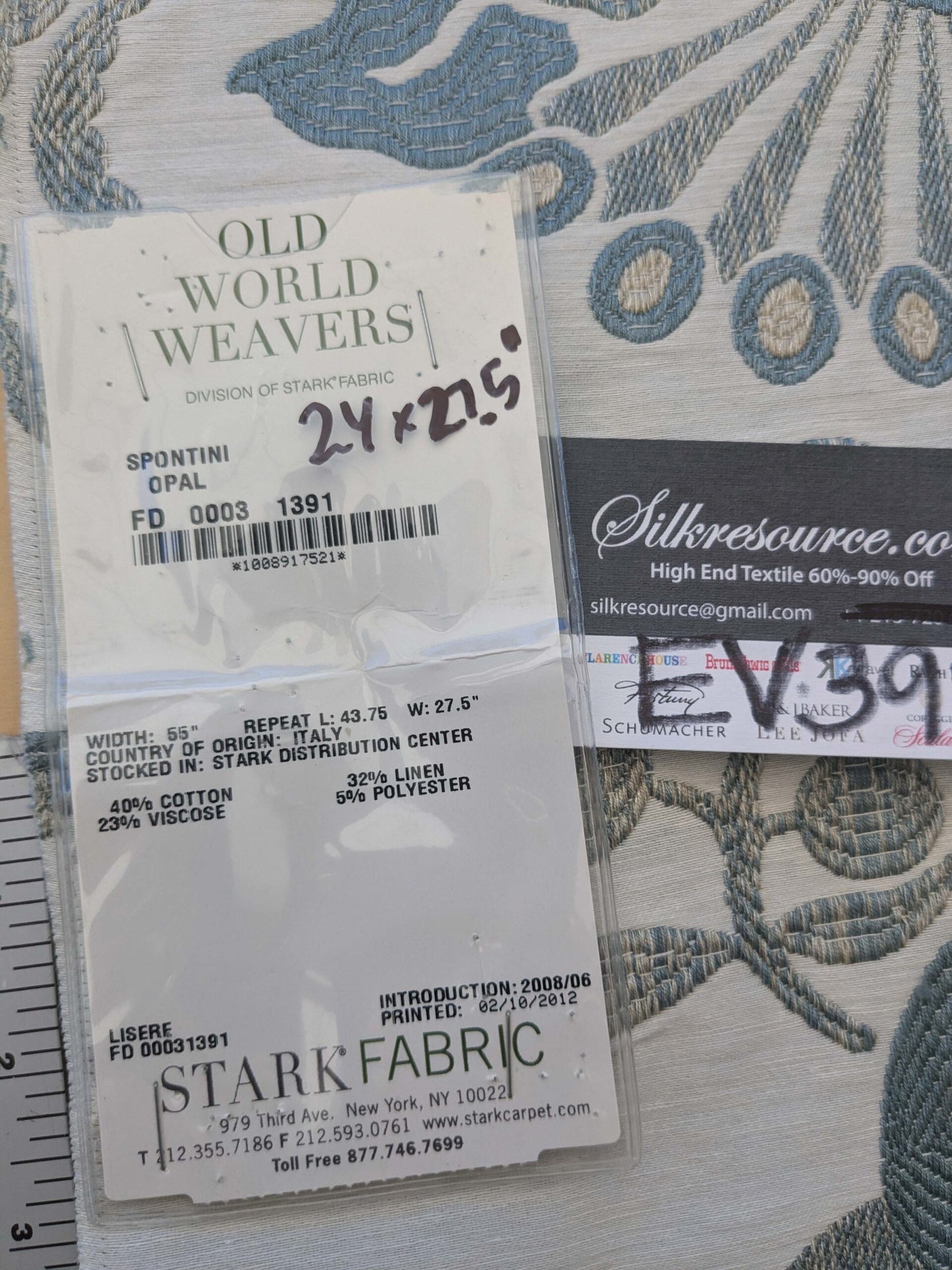 11 EV39 2.4y x 27.5" Scalamandre Spontani Opal Lisere Blue White Floral Botanical Large Pattern