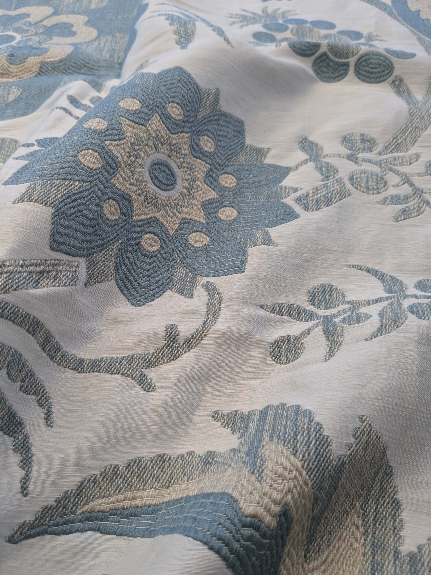 11 EV39 2.4y x 27.5" Scalamandre Spontani Opal Lisere Blue White Floral Botanical Large Pattern