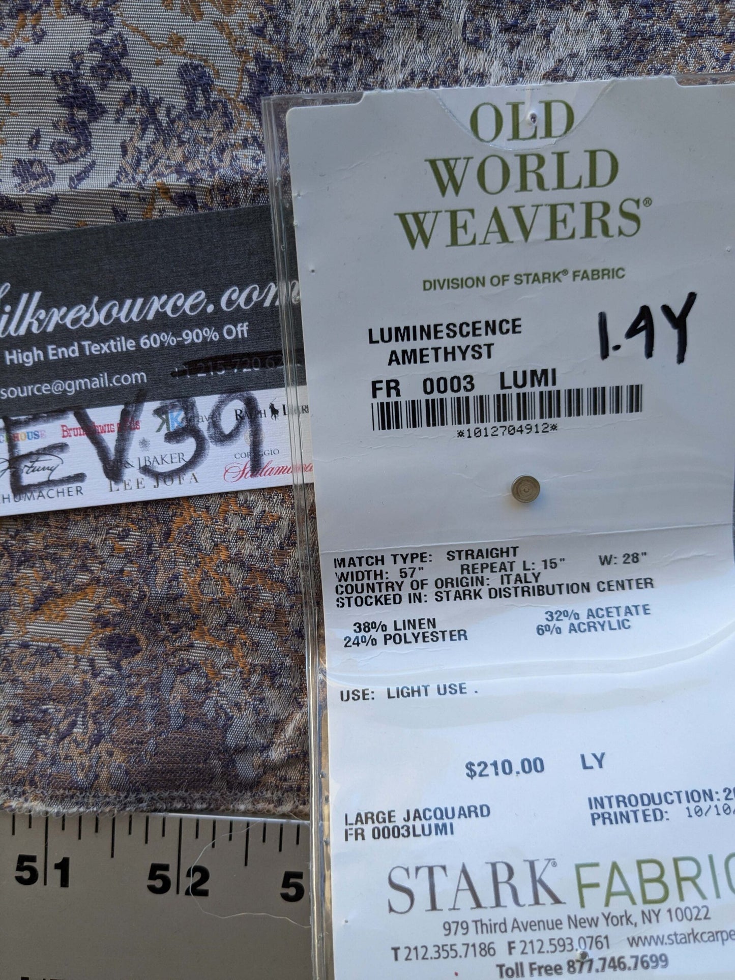 14 EV39 1.4y Scalamandre Old World Weavers Luminescence Amethyst Large Jacquard Abstract Gray MSRP USD 452/y