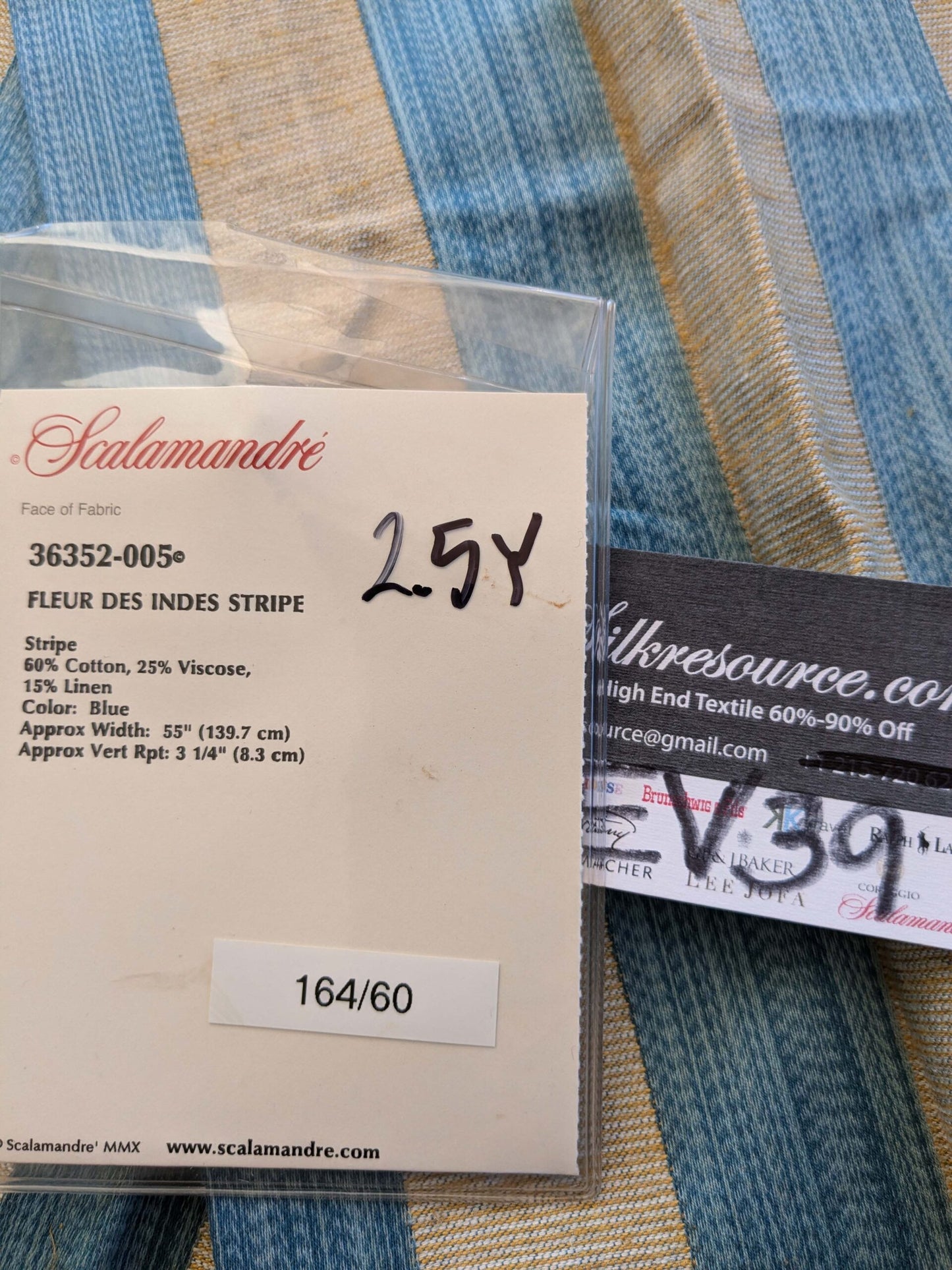 15 EV39 2.5y Scalamandre Fleur Des Indes Stripe Blue Beige