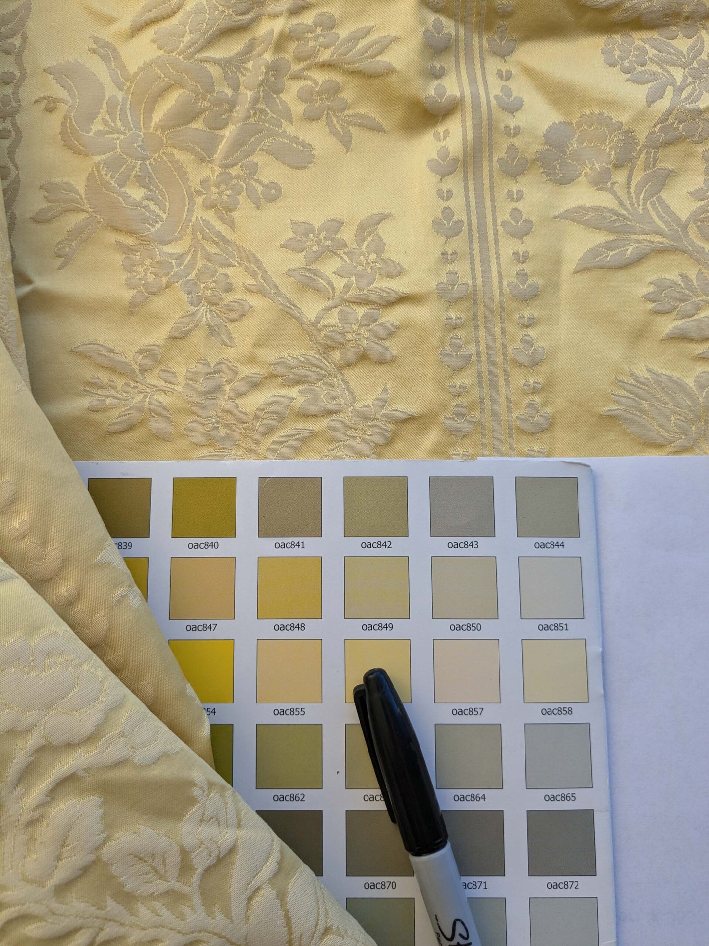 17 EV39 2.4y Scalamandre Lelievre VALOGNES JAUNE Yellow damask French Neoclassical Floral Stripe MSRP USD500+/Yard