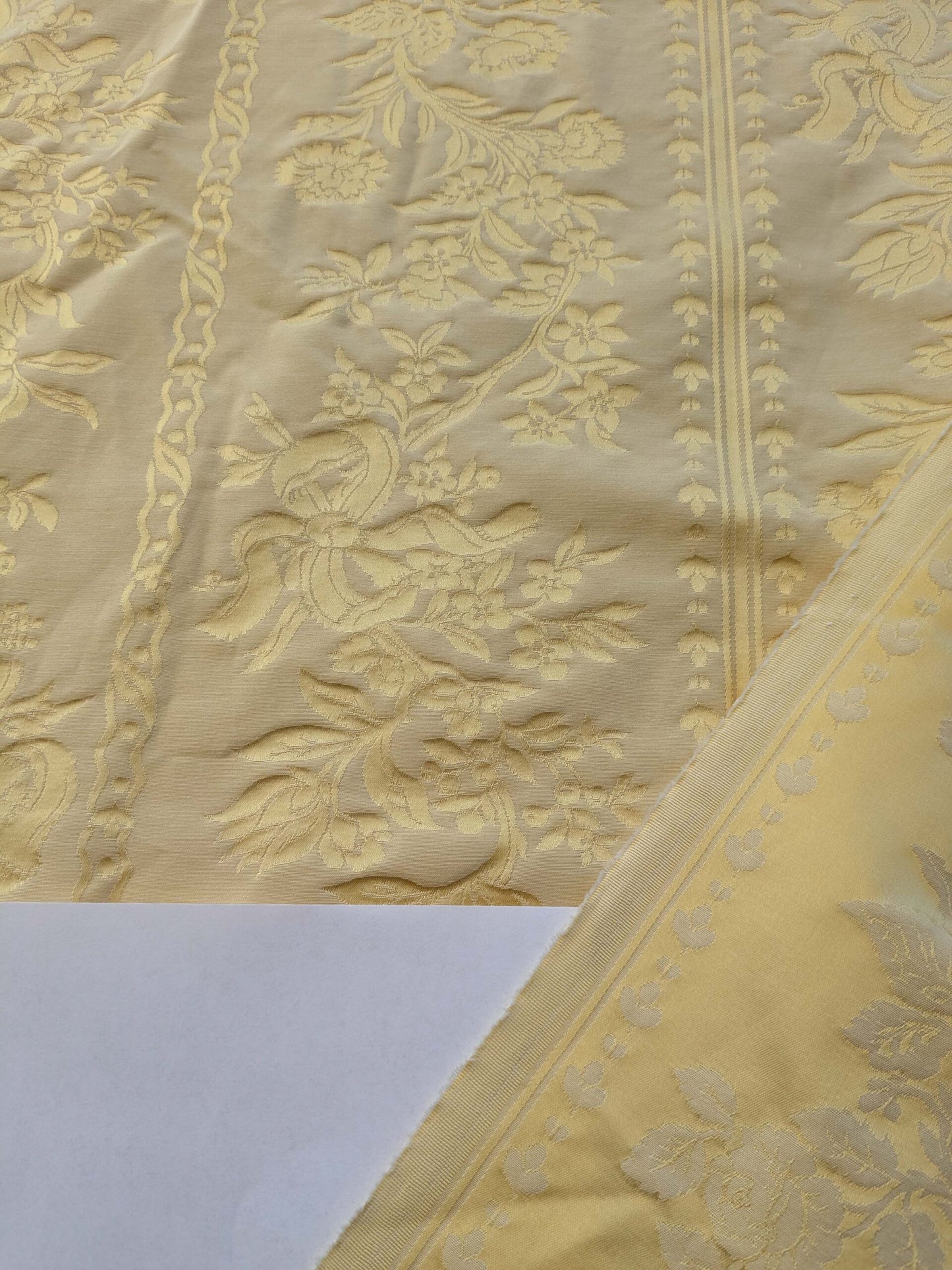 17 EV39 2.4y Scalamandre Lelievre VALOGNES JAUNE Yellow damask French Neoclassical Floral Stripe MSRP USD500+/Yard