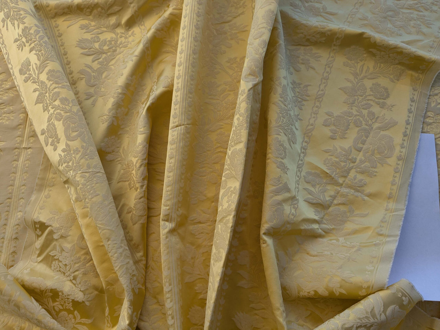 17 EV39 2.4y Scalamandre Lelievre VALOGNES JAUNE Yellow damask French Neoclassical Floral Stripe MSRP USD500+/Yard