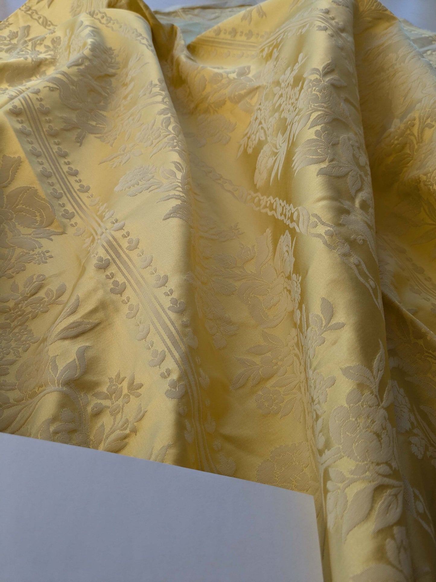 17 EV39 2.4y Scalamandre Lelievre VALOGNES JAUNE Yellow damask French Neoclassical Floral Stripe MSRP USD500+/Yard