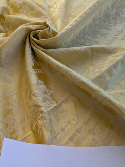 17 EV39 2.4y Scalamandre Lelievre VALOGNES JAUNE Yellow damask French Neoclassical Floral Stripe MSRP USD500+/Yard