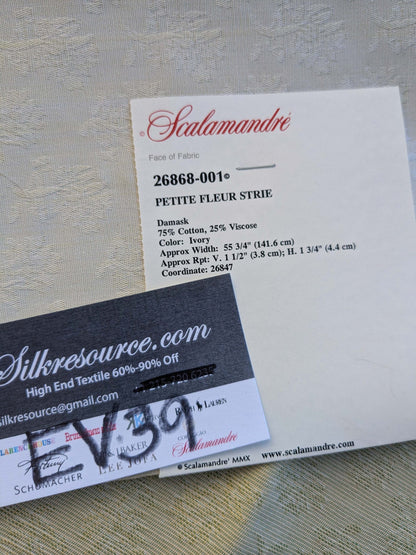 20 EV39 2.4y Scalamandre Petite Fleur Strie Ivory Damask  Floral Cotton Viscose Solid