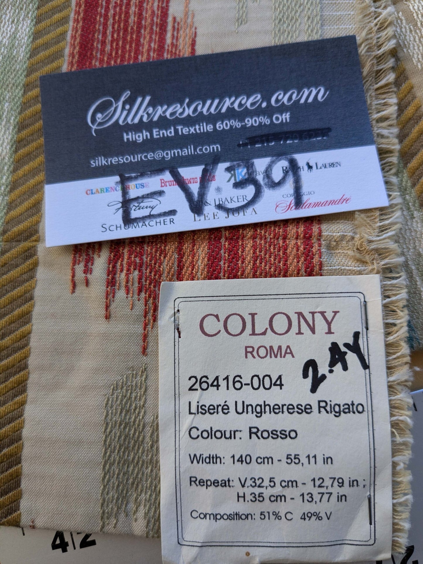 21 EV39 2.4y Scalamandre Lisere Ungherese Rigato Rosso Ikat Stripe