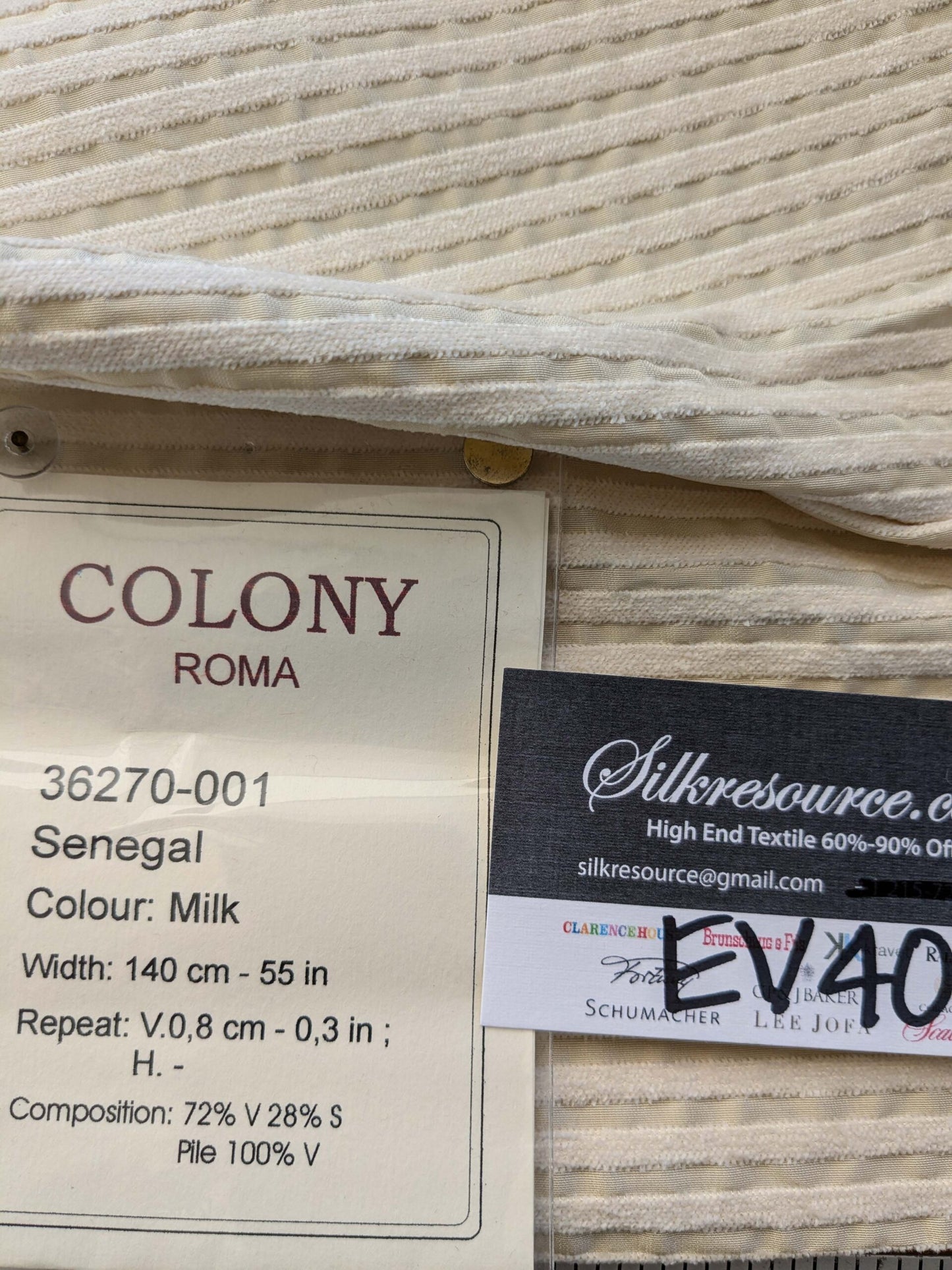 1 EV40 2.2 yards x 54" Scalamandre Colony Roma Senegal Milk Cream White Stripe Small Scale MSRP USD 330/y