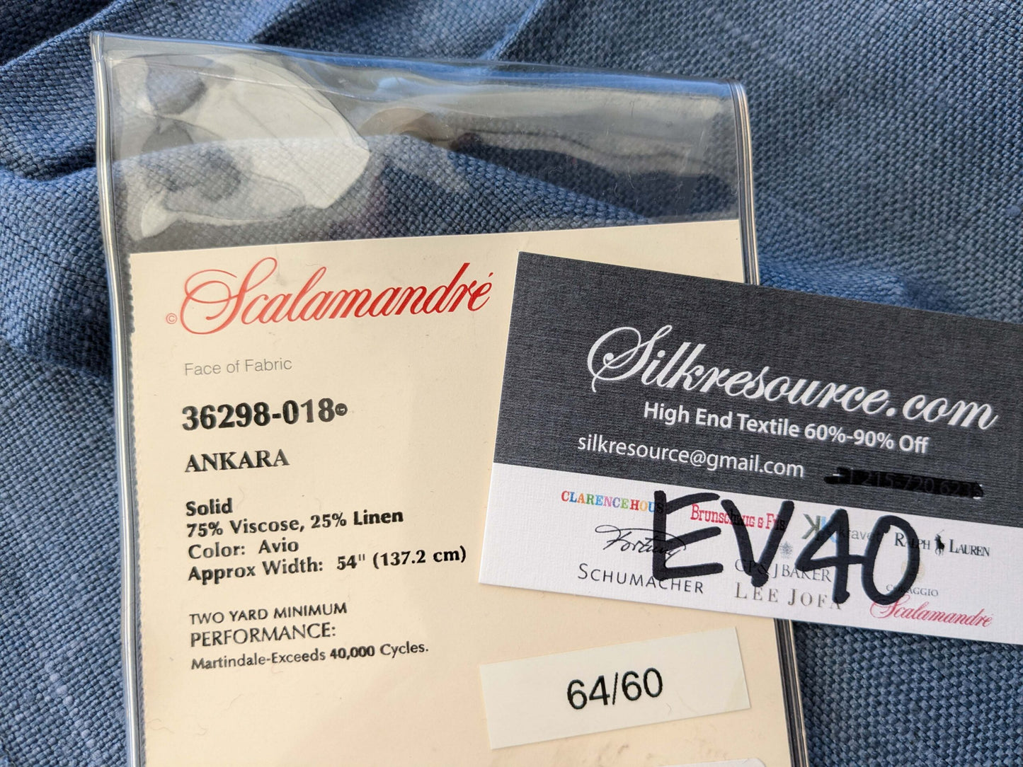 2 EV40 2.4 yards x 54" Scalamandre Ankara Solid Avio Blue Viscose Linen