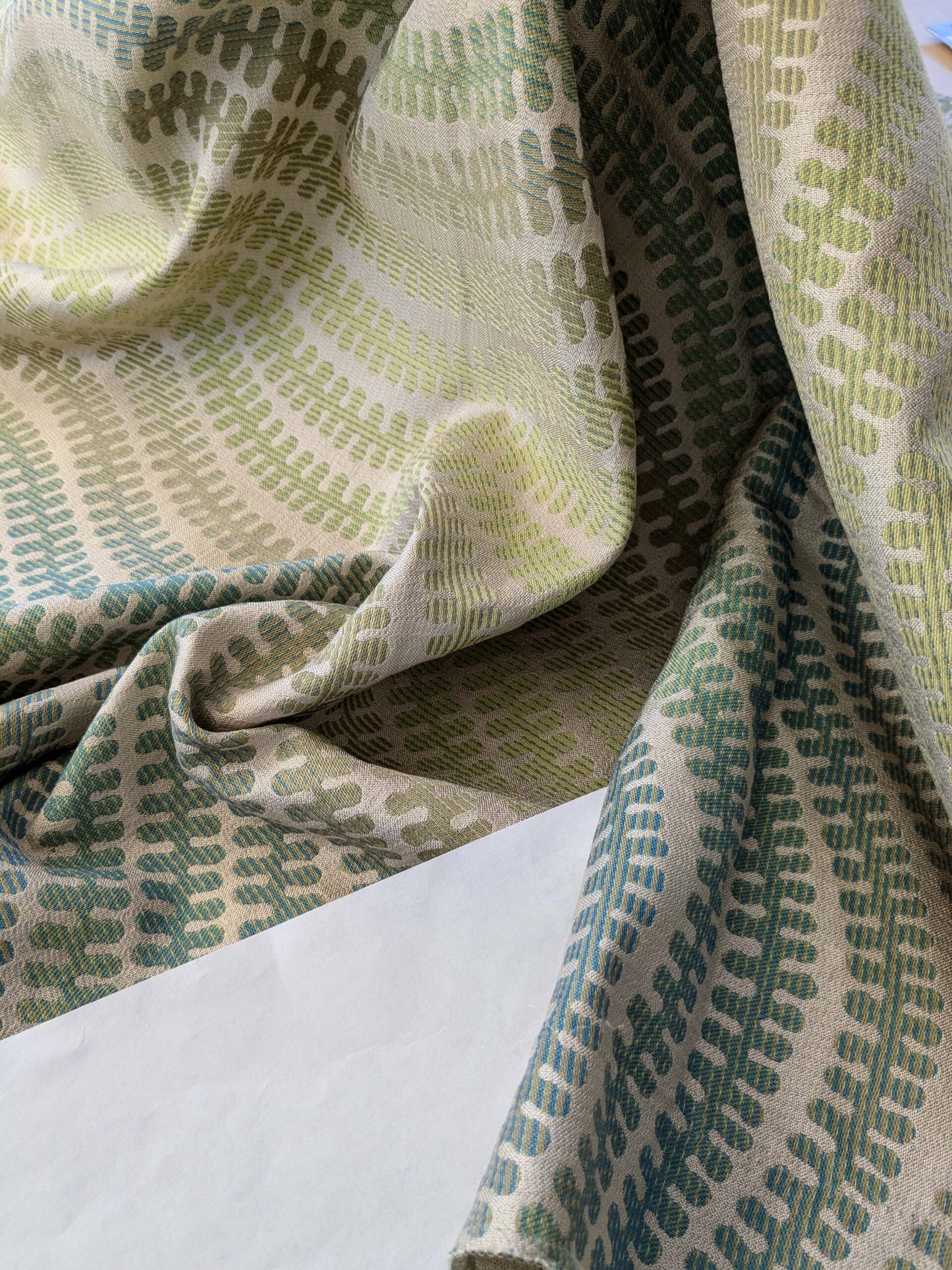 6 EV40 1.2 yards x 51"wide Scalamandre Fonthill Square Silk Sensuous Stripe Aquarelle Ombre Green Blue MSRP USD 356/y