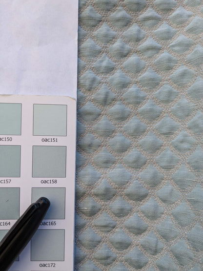 9 EV40 2.4y x 53"W Scalamandre Scallop Weave Mineral Light Blue Jacquard Diamond Ogee Small Scale MSRP USD 228/y