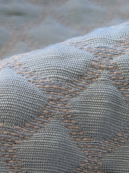 9 EV40 2.4y x 53"W Scalamandre Scallop Weave Mineral Light Blue Jacquard Diamond Ogee Small Scale MSRP USD 228/y