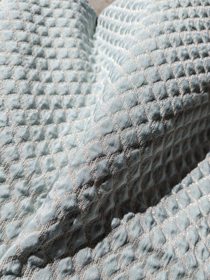 9 EV40 2.4y x 53"W Scalamandre Scallop Weave Mineral Light Blue Jacquard Diamond Ogee Small Scale MSRP USD 228/y