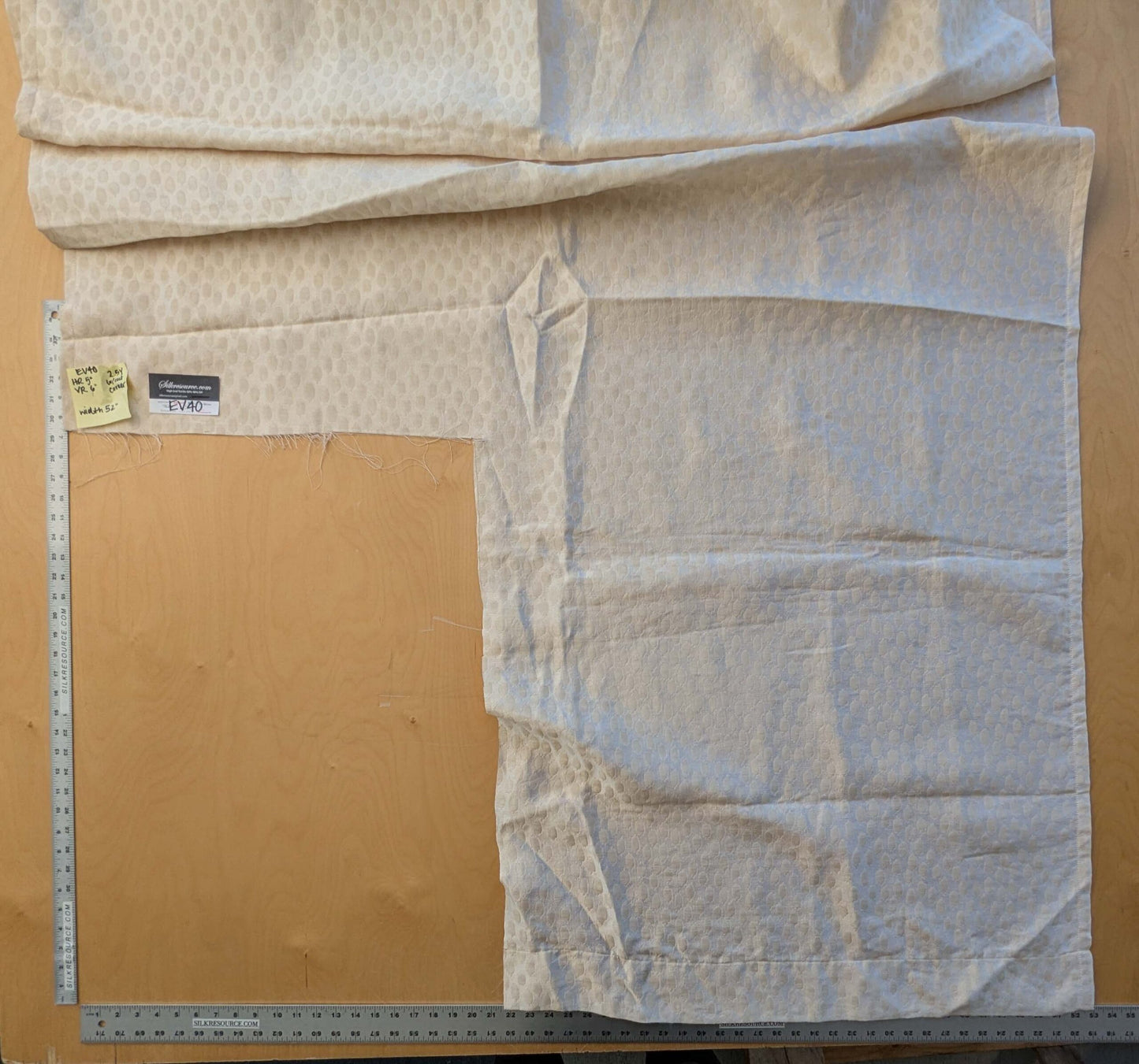 10 EV40 2.5y x 52" with Cut Corner Scalamandre Brocade Beige Small Scale Dot