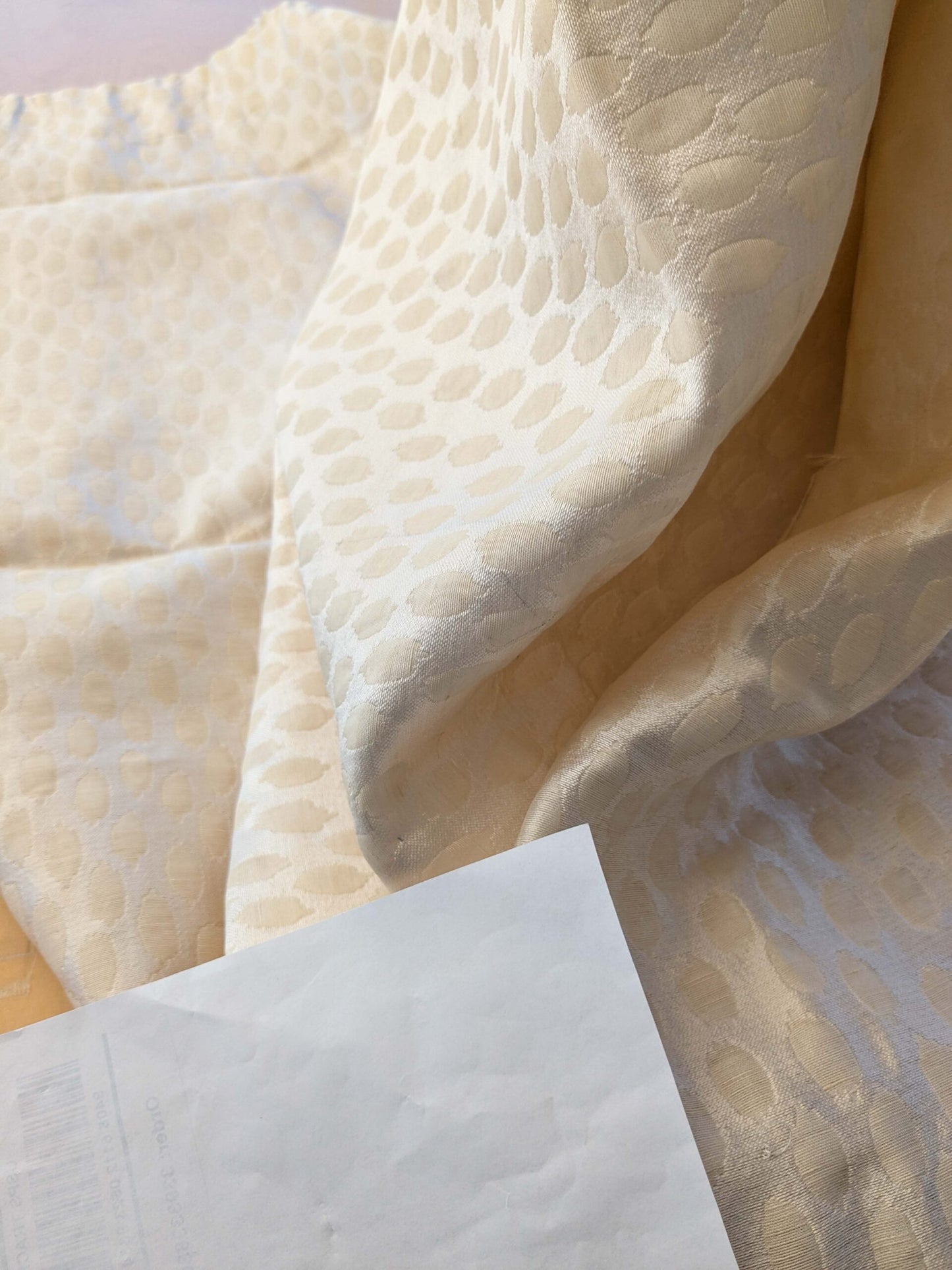 10 EV40 2.5y x 52" with Cut Corner Scalamandre Brocade Beige Small Scale Dot