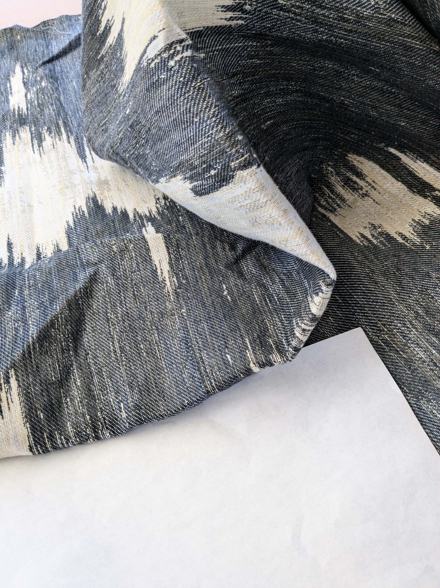 14 EV40 1.2yards x 54" Scalamandre Aldeco Monte Blue Cream White Abstract Large Jacquard