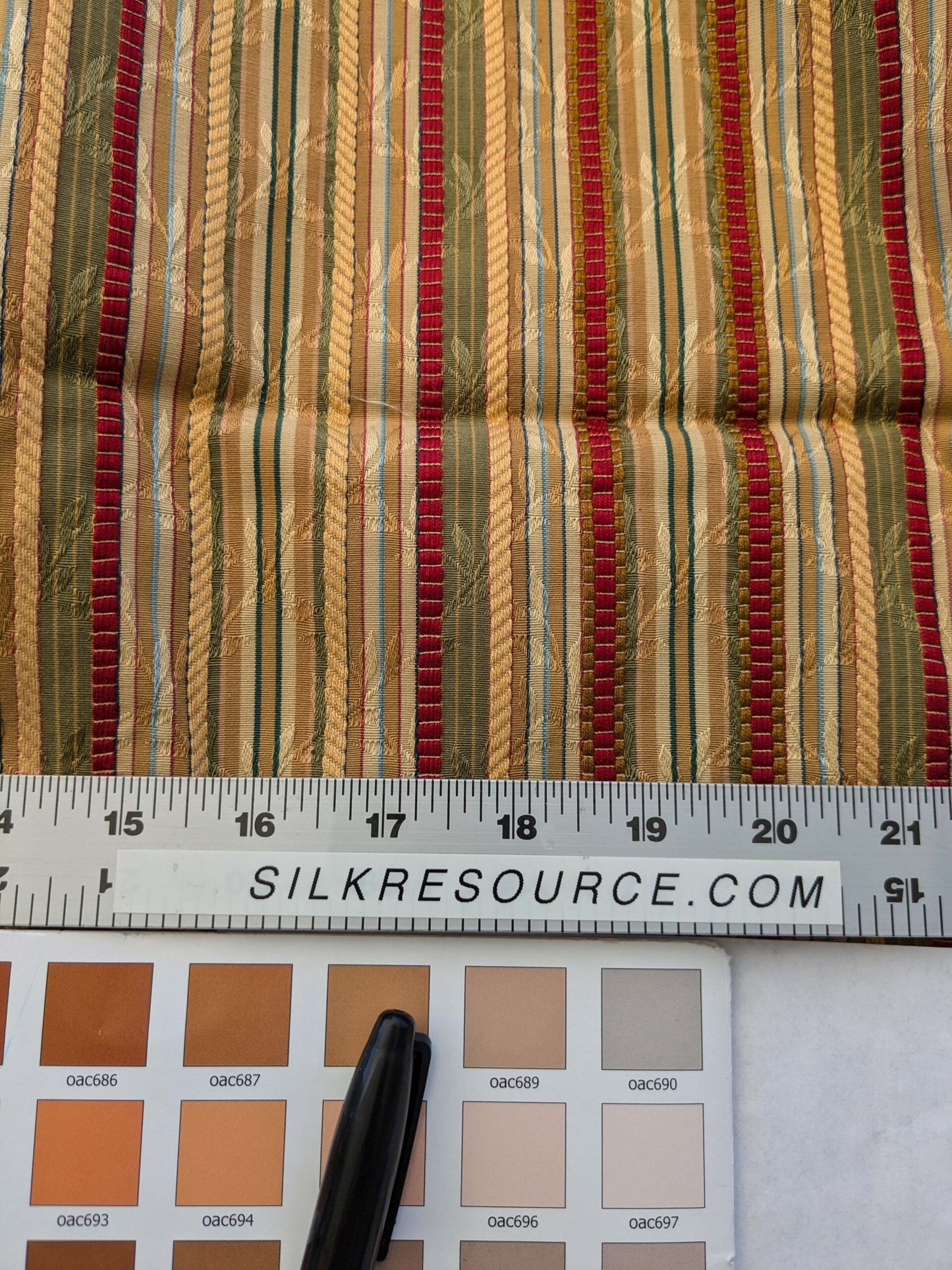 15 EV40 2.4yards x 53" Scalamandre Ravello Mustard Tarragon and Ruby Stripe Multi Cotton Viscose
