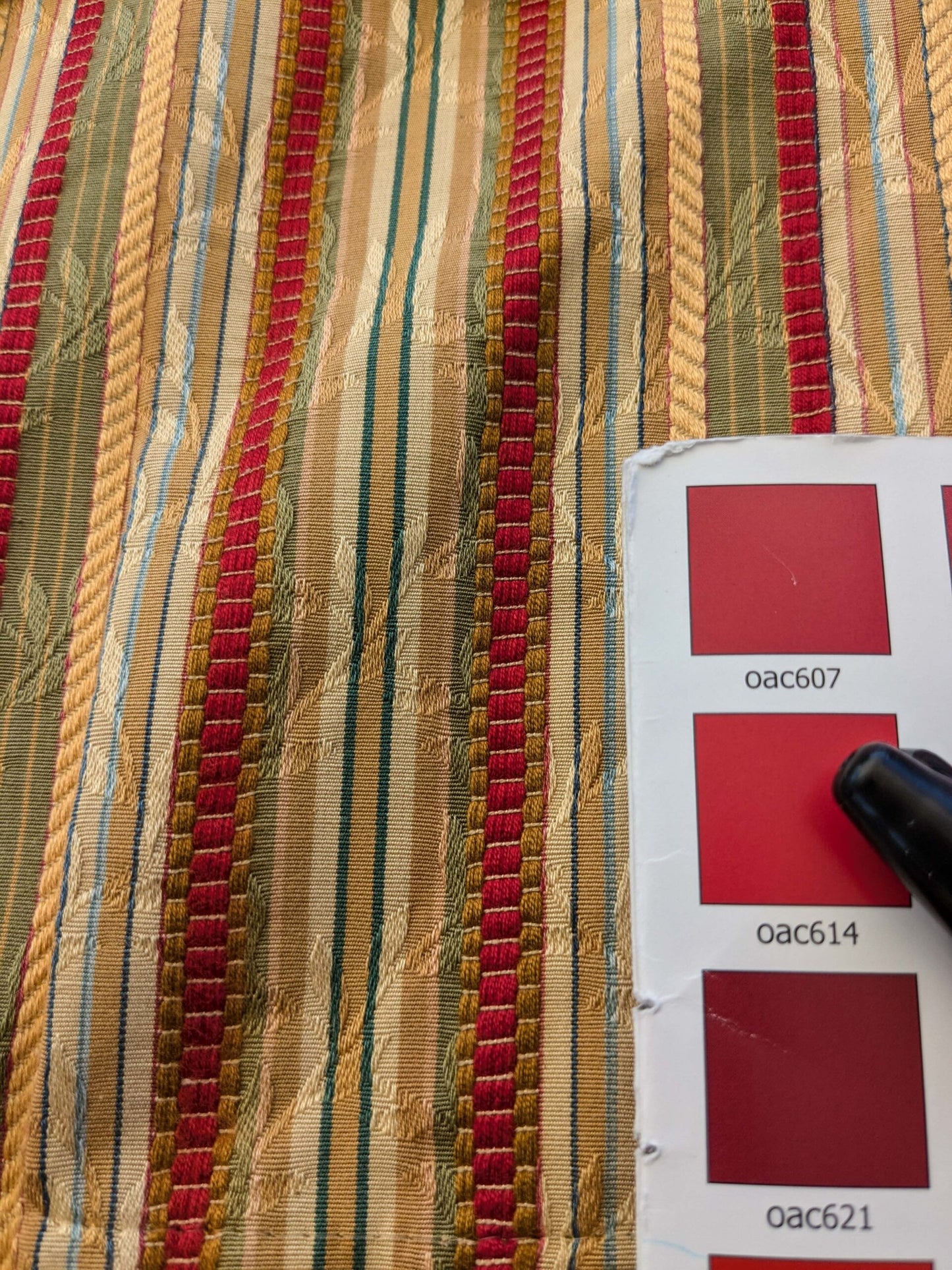 15 EV40 2.4yards x 53" Scalamandre Ravello Mustard Tarragon and Ruby Stripe Multi Cotton Viscose