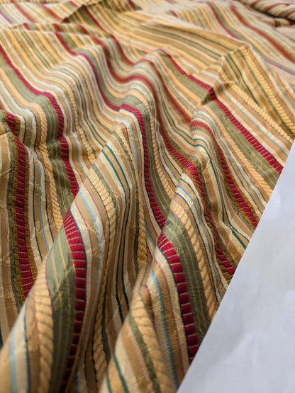 15 EV40 2.4yards x 53" Scalamandre Ravello Mustard Tarragon and Ruby Stripe Multi Cotton Viscose