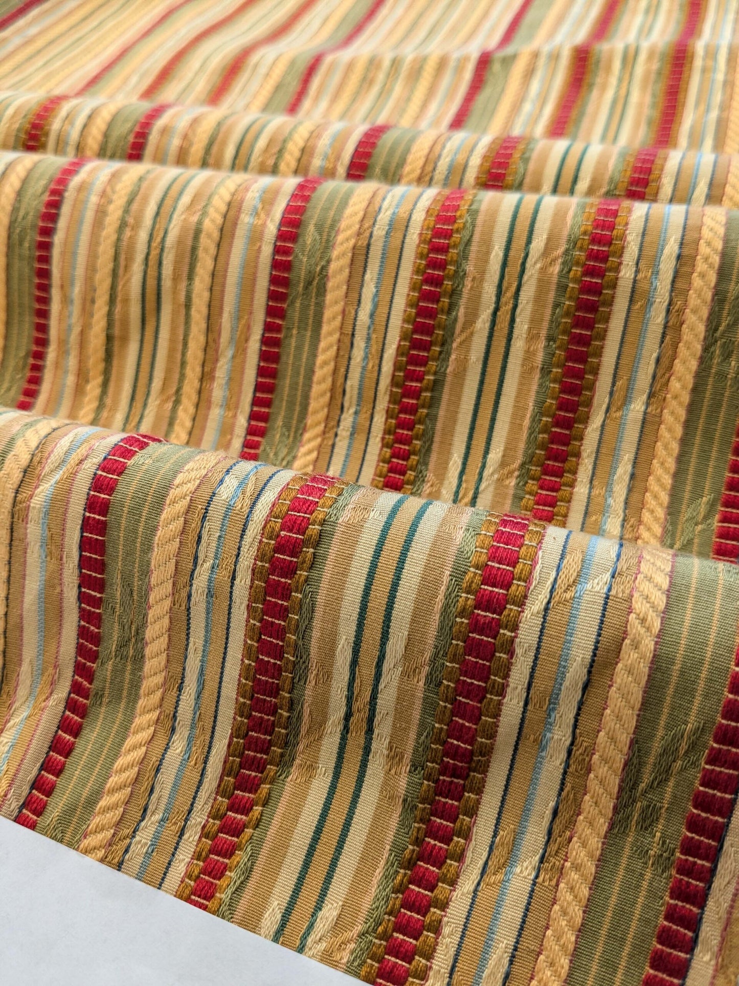 15 EV40 2.4yards x 53" Scalamandre Ravello Mustard Tarragon and Ruby Stripe Multi Cotton Viscose