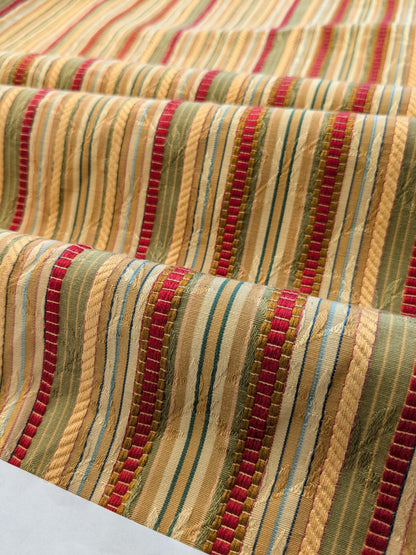 15 EV40 2.4yards x 53" Scalamandre Ravello Mustard Tarragon and Ruby Stripe Multi Cotton Viscose