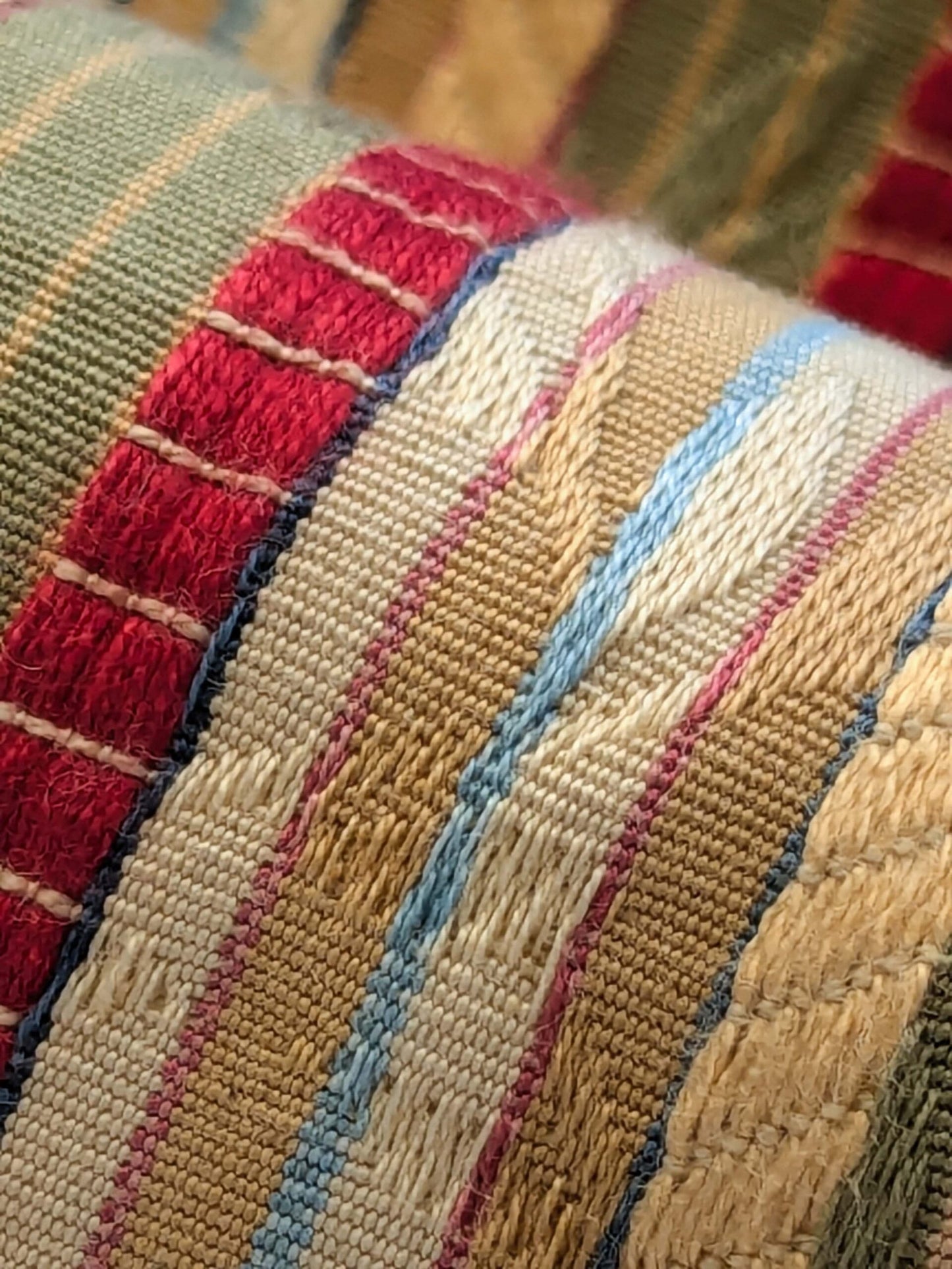 15 EV40 2.4yards x 53" Scalamandre Ravello Mustard Tarragon and Ruby Stripe Multi Cotton Viscose