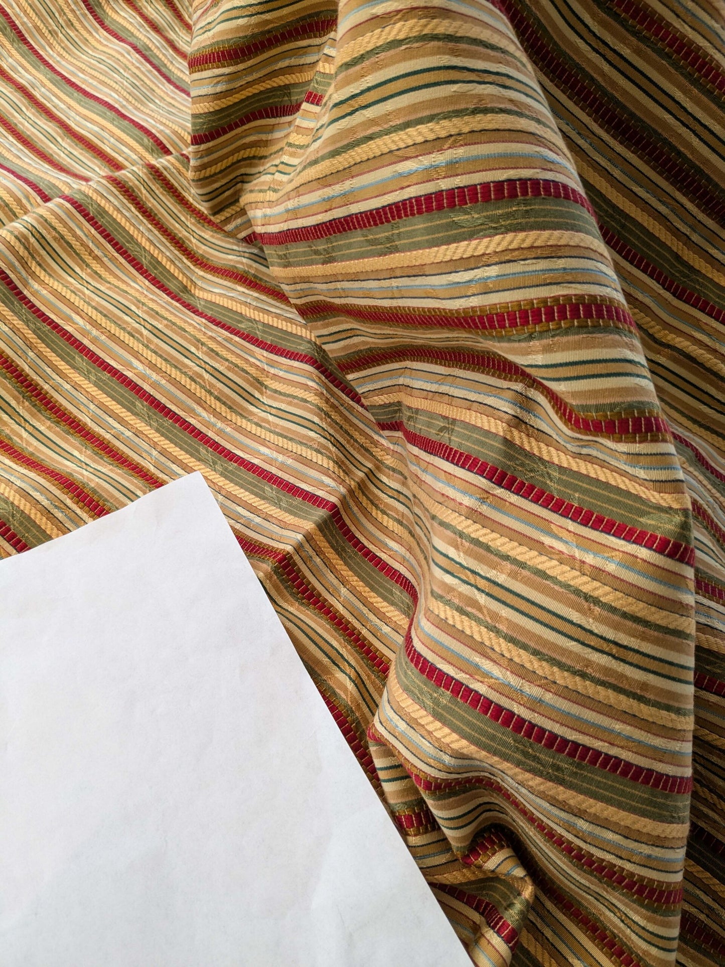 15 EV40 2.4yards x 53" Scalamandre Ravello Mustard Tarragon and Ruby Stripe Multi Cotton Viscose