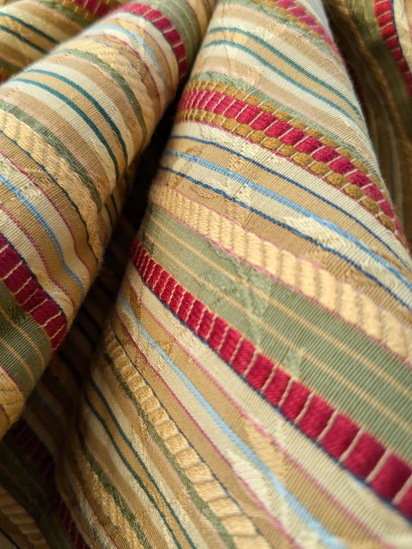 15 EV40 2.4yards x 53" Scalamandre Ravello Mustard Tarragon and Ruby Stripe Multi Cotton Viscose