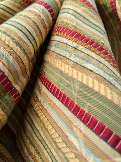 15 EV40 2.4yards x 53" Scalamandre Ravello Mustard Tarragon and Ruby Stripe Multi Cotton Viscose