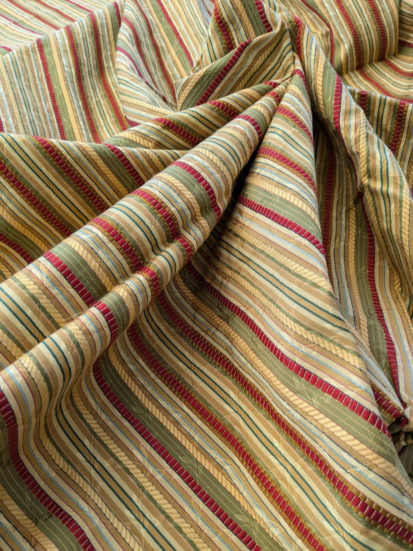 15 EV40 2.4yards x 53" Scalamandre Ravello Mustard Tarragon and Ruby Stripe Multi Cotton Viscose