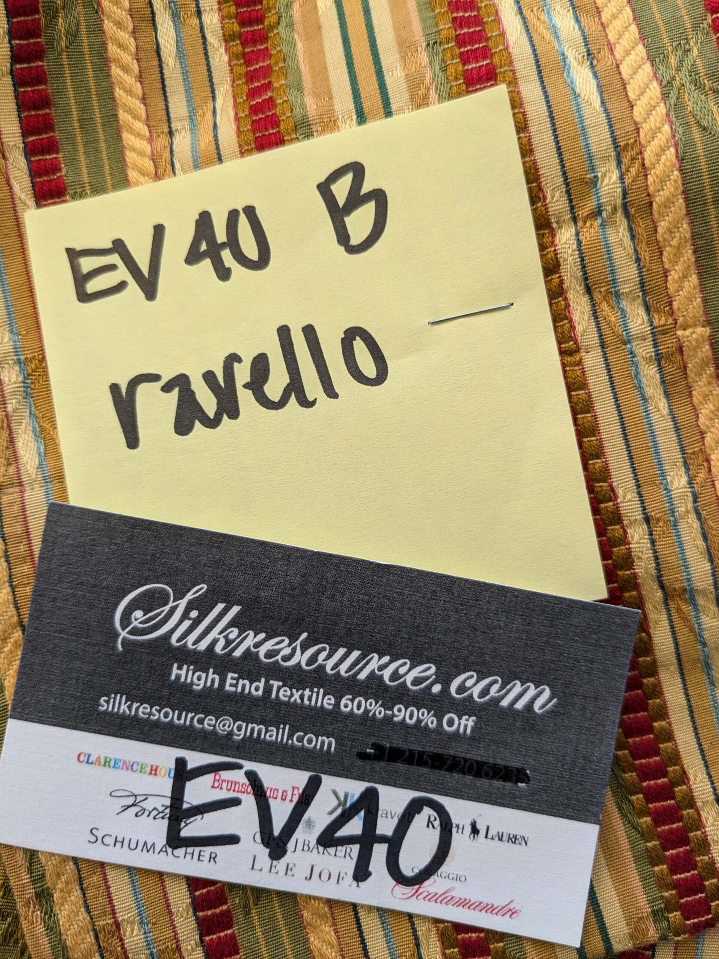15 EV40 2.4yards x 53" Scalamandre Ravello Mustard Tarragon and Ruby Stripe Multi Cotton Viscose