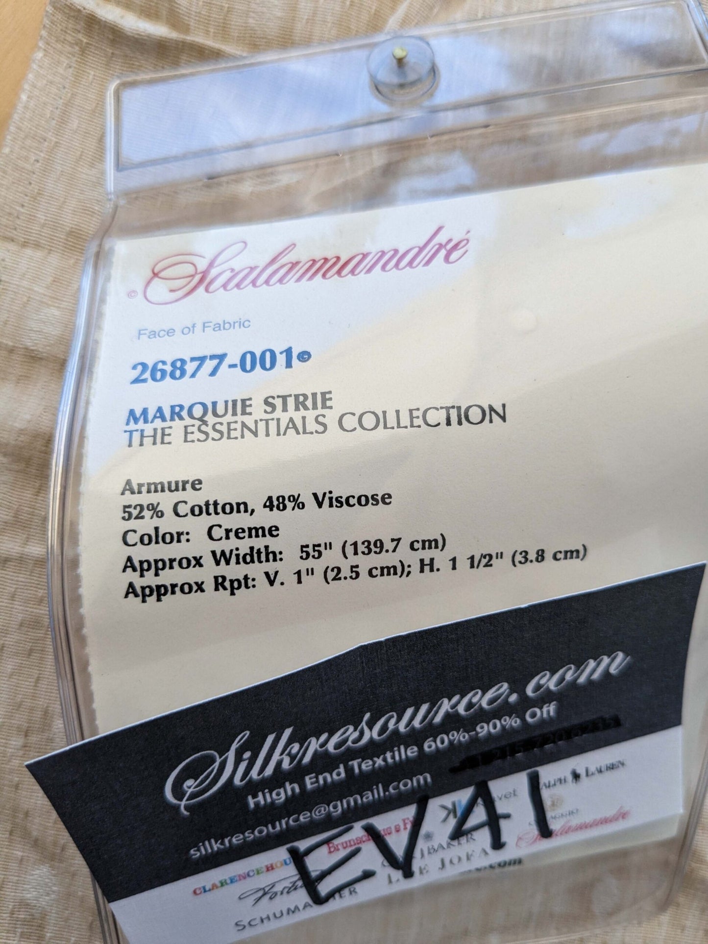 2 EV41 35" x 54" wide Scalamandre Marquie Strie Amure Creme Beige Dots MSRP USD 382/y Stain