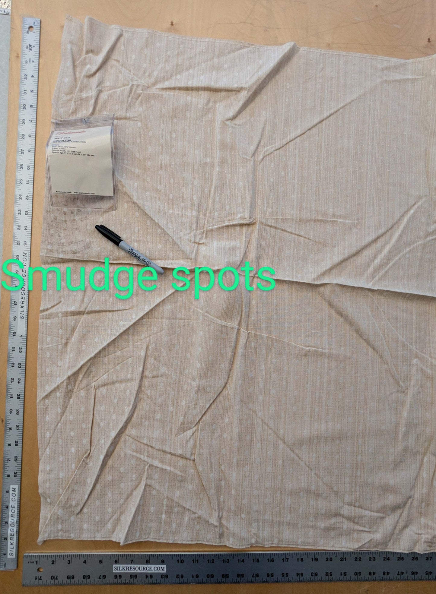 2 EV41 35" x 54" wide Scalamandre Marquie Strie Amure Creme Beige Dots MSRP USD 382/y Stain