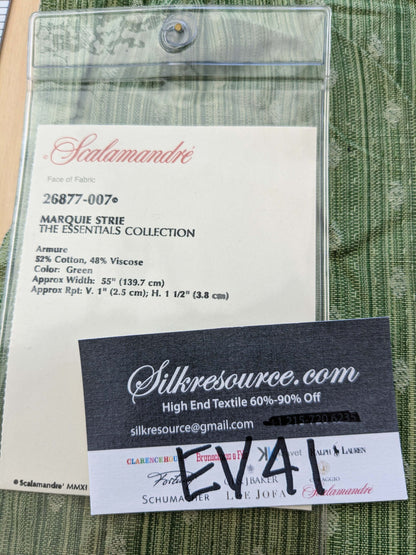 3 EV41 1yard x 56"w Scalamandre Marquie Strie Amure Green Dots MSRP USD 382/y