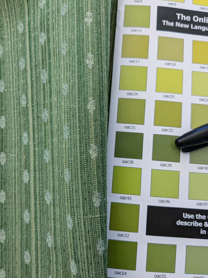 3 EV41 1yard x 56"w Scalamandre Marquie Strie Amure Green Dots MSRP USD 382/y