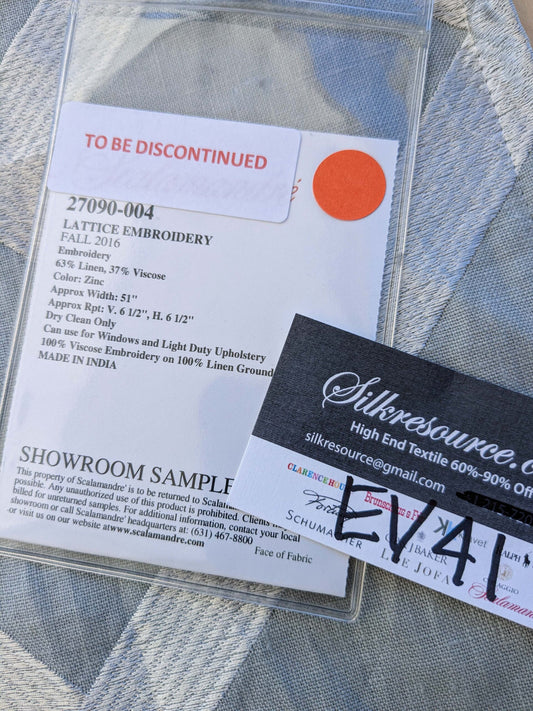 5 EV41 1.2yd x 51"w Scalamandre Lattice Embroidery Zinc Gray Linen Viscose Diamond Geometry