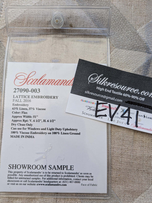 6 EV41 1.2yd x 51" Scalamandre Lattice Embroidery Flax Beige Linen Viscose Diamond Geometry