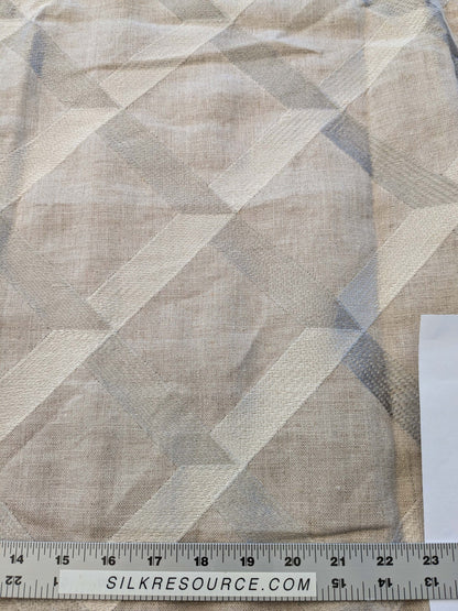 6 EV41 1.2yd x 51" Scalamandre Lattice Embroidery Flax Beige Linen Viscose Diamond Geometry