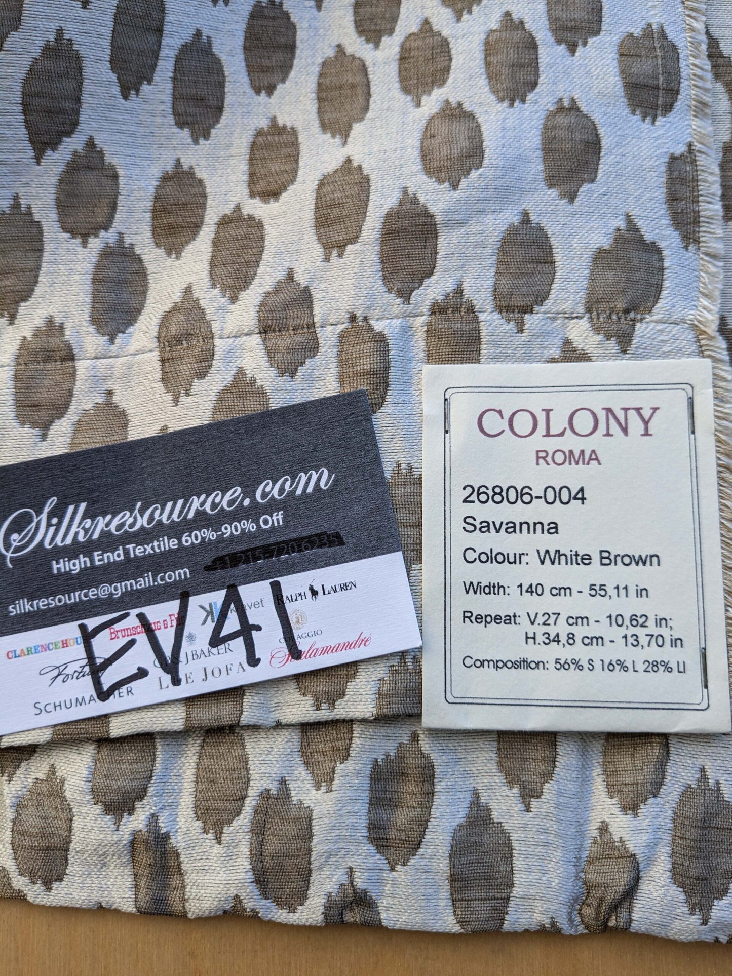 7 EV41 2.4yd x 55"wScalamandre Savanna Sheer White Brown Dot Circle MSRP USD 430/y